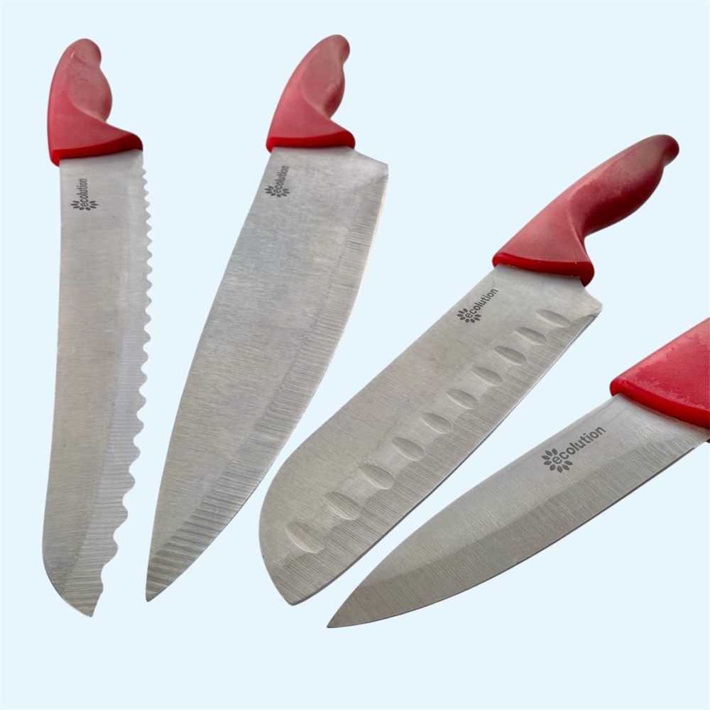 Ecolution 4-Knife Set Red Handles and Sheaths - Picture 6 of 7
